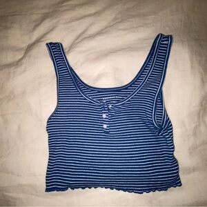 Blue and white striped American Eagle cropped tank top